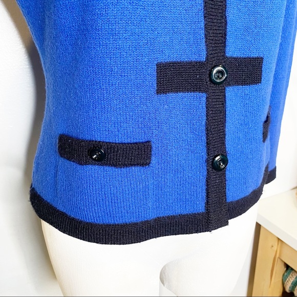 Vintage | Saks 5th Avenue 80s Cobalt Blue Cardigan Sweater Sgt. Pepper's Stripes - Picture 7 of 9